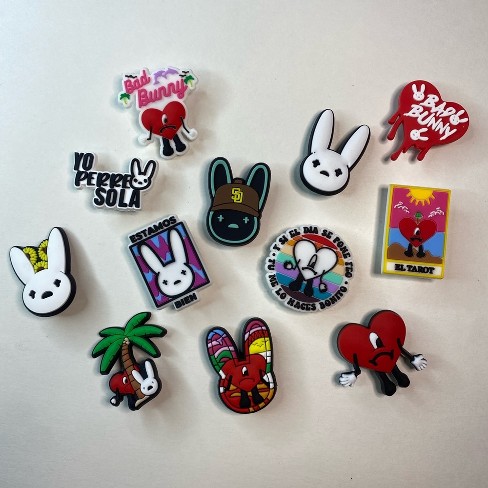 12 Bad Bunny Shoe Charms Colorful Puerto Rico Wristband Accessories Crocs Charms